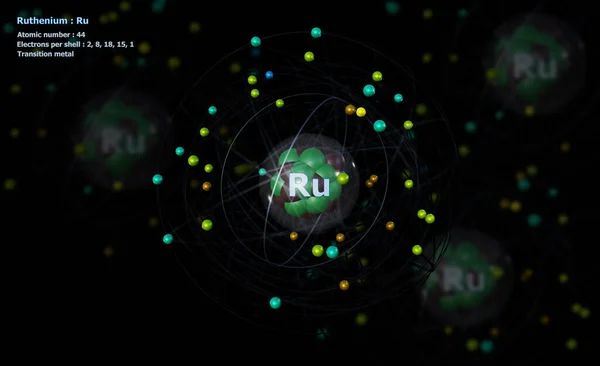 Atom Ruthenium Detailed Core Its Electrons Atoms Background — 스톡 사진