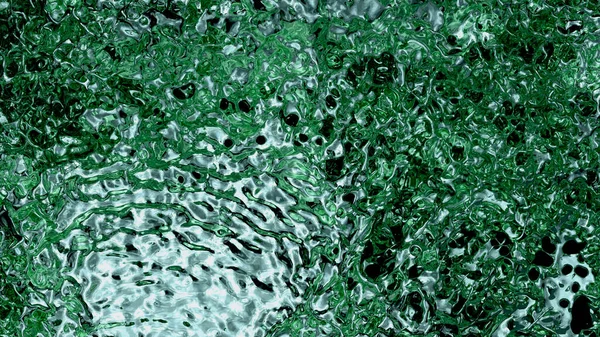 Metallic and Green Fluid Filling the screen with Splashes on a Black background