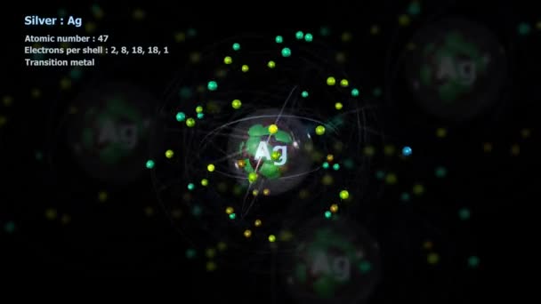 Atom Silver Electrons Infinite Orbital Rotation Other Atoms Background — Αρχείο Βίντεο