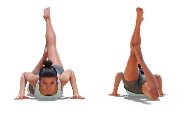 Front Back Poses Virtual Woman Yoga Flying Locust Pose White — Zdjęcie stockowe