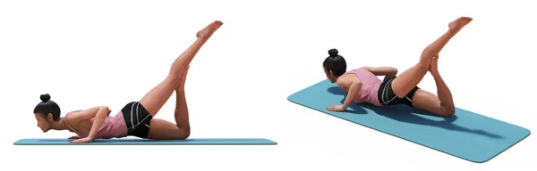 Back Left Profile Poses Virtual Woman Yoga Flying Locust Pose — Stok Foto