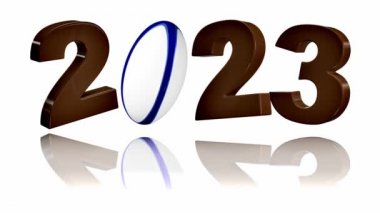 Rugby topu 2023 Beyaz Arkaplanda Sonsuz Dönüşüm tasarımı