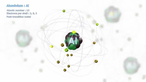 Aluminiumatoom Met Elektronen Oneindige Orbitale Rotatie Wit Met Atomen Achtergrond — Stockvideo