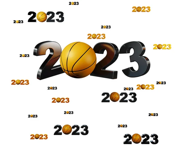 Veel Basketbal 2023 Ontwerpen Met Veel Ballen Een Witte Achtergrond — Stockfoto