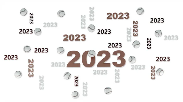 几种带有白色背景的球的2023棒球设计的顶视图 — 图库照片