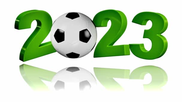 Ποδόσφαιρο 2023 Σχεδιασμό Άπειρο Περιστροφή Λευκό Φόντο — Αρχείο Βίντεο