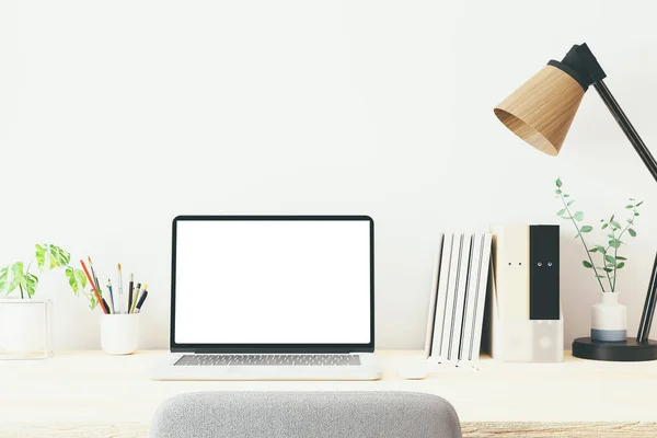 Workspace Mockup Blank Screen Laptop Computer Rendering — Stock Photo, Image