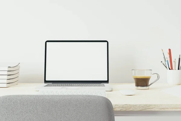 Workspace Mockup Blank Screen Laptop Computer Rendering — Stock Photo, Image