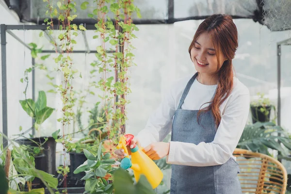 Young Nursery Worker Greenhouse Home Gardening Love Plants Care Small — Stock Photo, Image