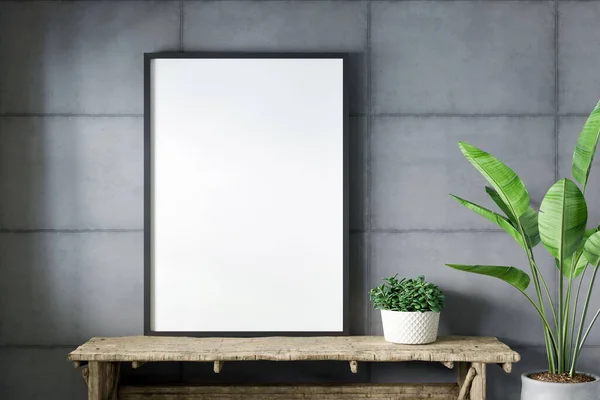 Blank empty picture frame mockup on gray cement wall. — Stock Photo, Image
