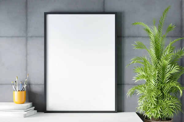 Blank empty picture frame mockup on gray cement wall. — Stock Photo, Image