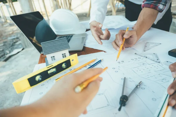 Image Engineer Meeting Architectural Project Working Partner Engineering Tools Workplace — Stock Photo, Image
