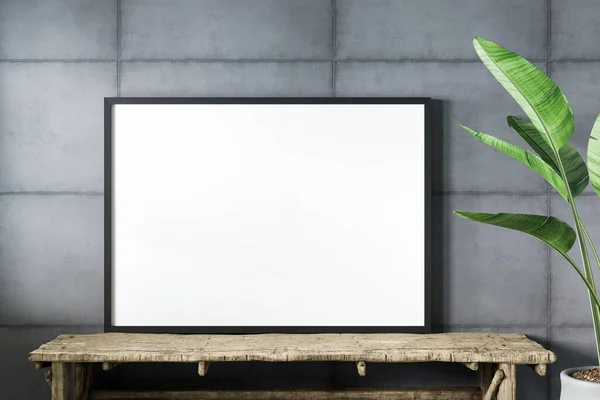 Blank Empty Picture Frame Mockup Gray Cement Wall Poster Modern — Stock Photo, Image