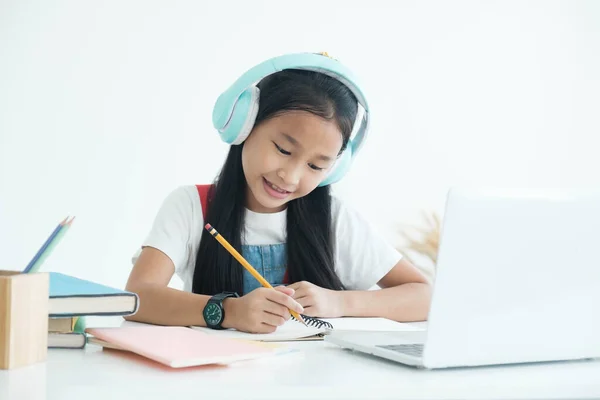 Online education and self study and homeschooling concept, online education concept, home school, study online video call with teacher.