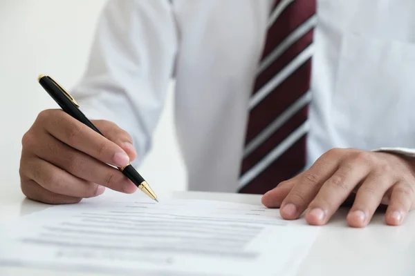 Close Businessman Signing Legle Agreement Document Contract Partnership Agreement Successful Stock Photo