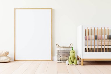 Kreş Dijital Mockup, Frame Mockup, kreş çerçeve modeli, hafif bir arkaplan çerçevesi. 3B görüntüleme.