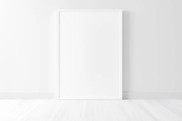 Blank Empty Picture Frame Mockup White Cement Wall Modern Living — стоковое фото