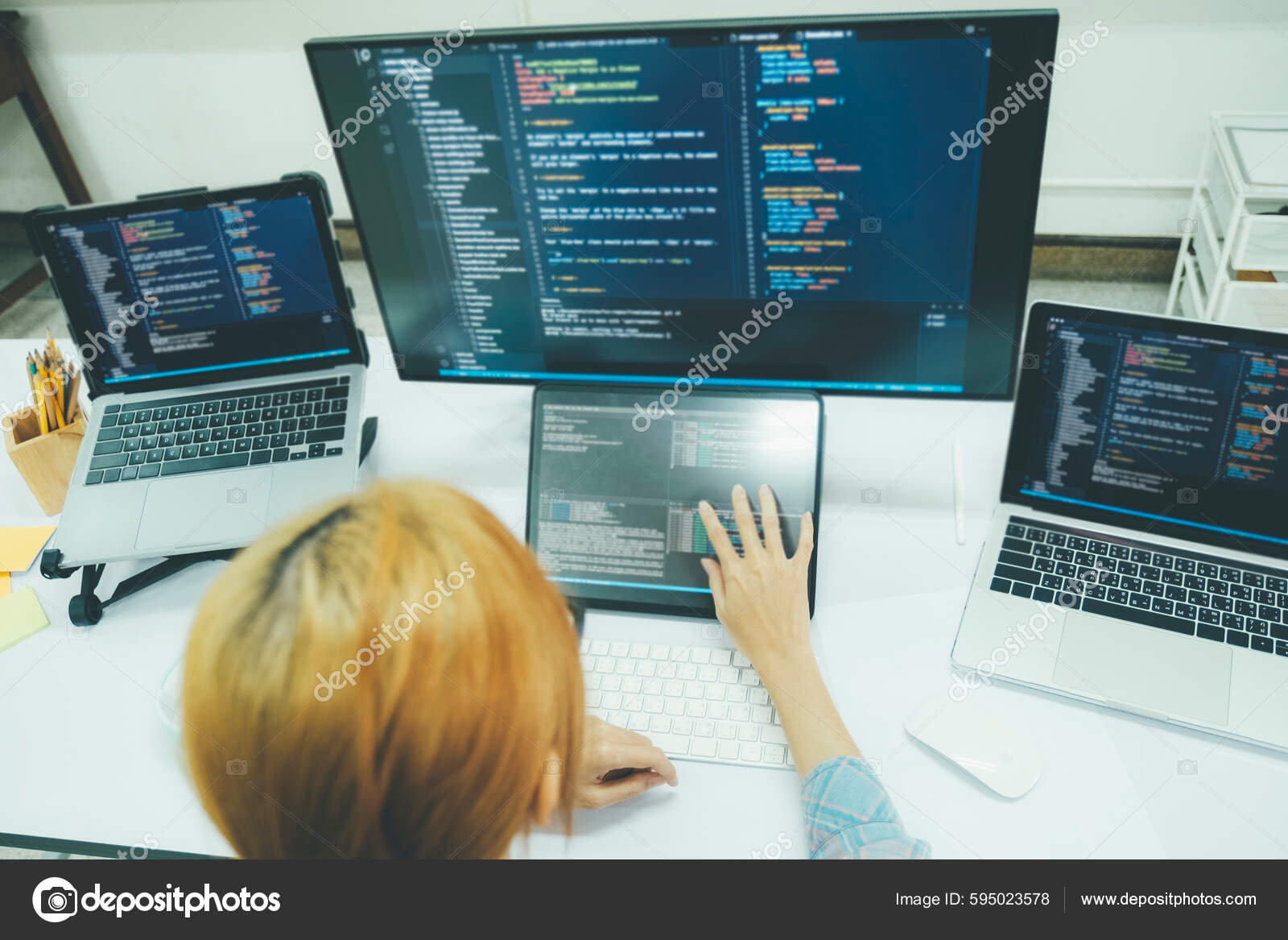 Programmer Coding Programming Software Business Woman Working Computer ...