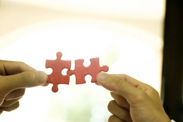 Close Business People Assemble Jigsaw Puzzle Find Perfect Match Business — Foto de Stock