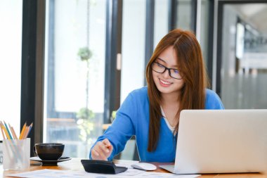 Businesswoman planning and analyse investment marketing data.