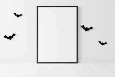 Mockup poster and photoframe with Halloween festival decoration.3D Illustration.