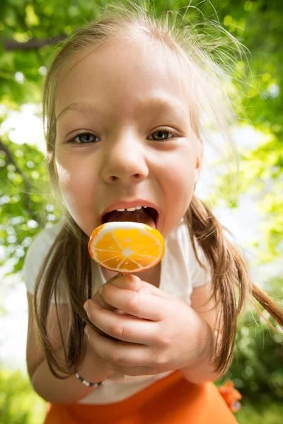 Portrait of Cute Little Girl with Lollipop — Stock Photo, Image