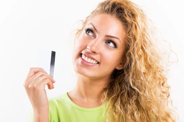 Cute girl with credit card — Stock Photo, Image