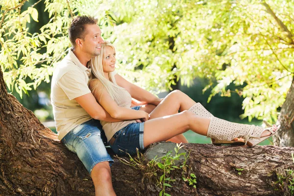 Objal romantický pár v přírodě — Stock fotografie