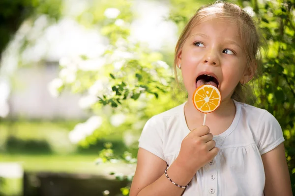 Portrait of Cute Little Girl with Lollipop — Stock Photo, Image
