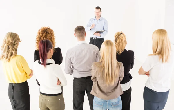 Feliz Empresario Demostrando su Proyecto — Foto de Stock