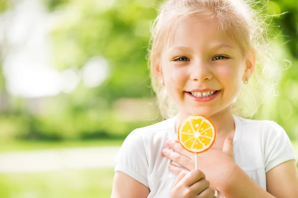 Portrait of Cute Little Girl with Lollipop — Stock Photo, Image