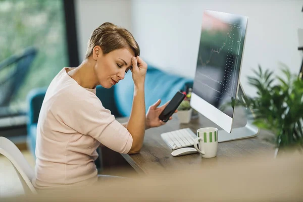 Middle Age Woman Tired Exhausted Working Frustrated Working Home Head — Stock Photo, Image