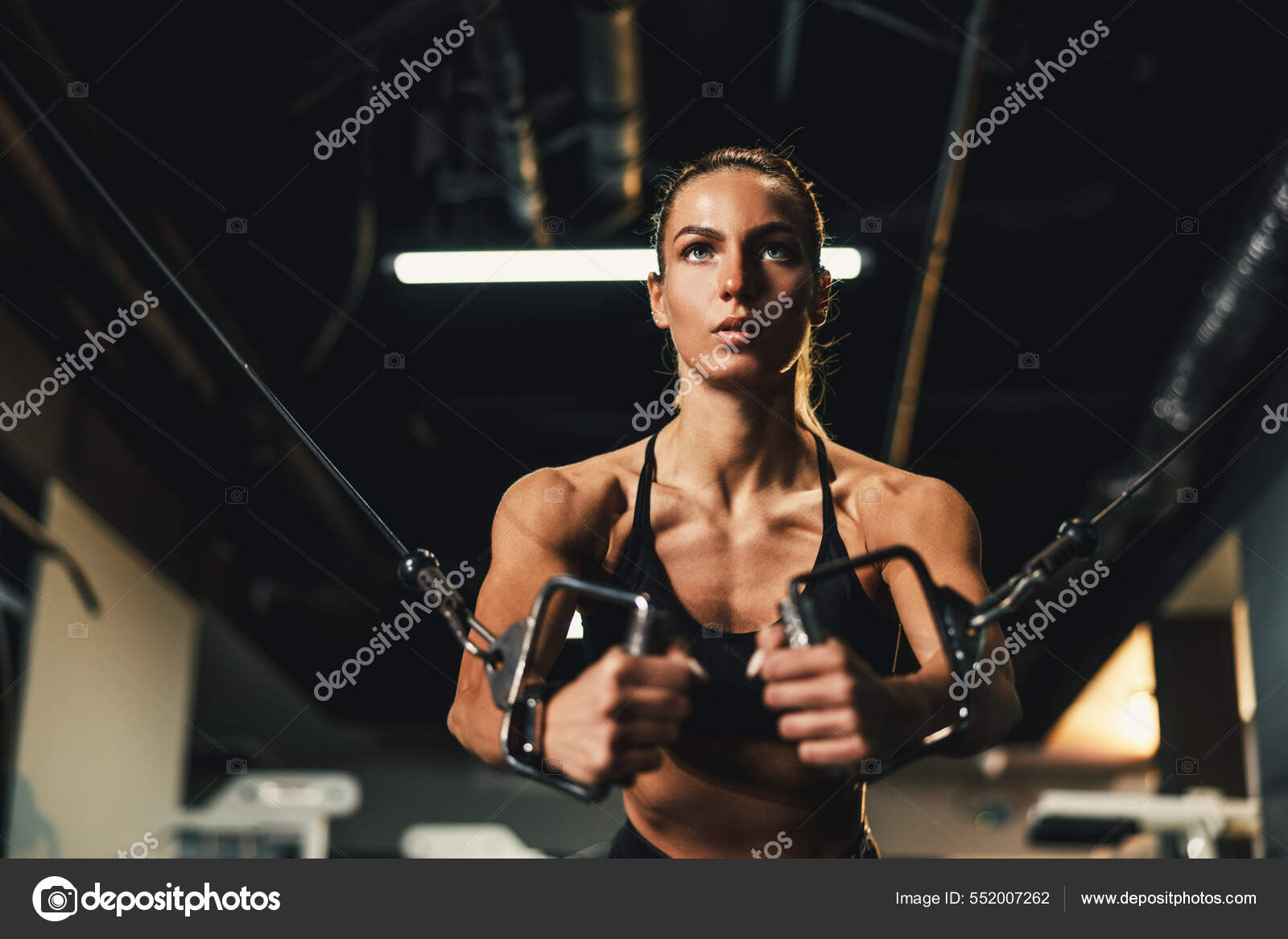 Young Muscular Woman Doing Hard Training Her Chest Muscles Gym Stock Photo  by ©MilanMarkovic 552007262