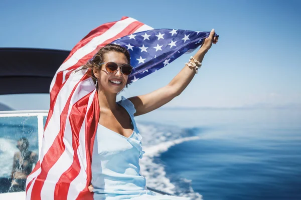 Attractive Young Woman National Flag Having Fun Spending Day Her — Foto Stock