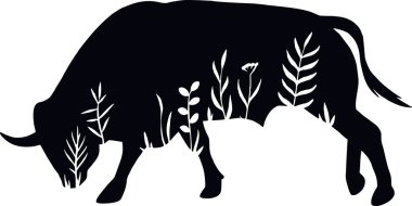 Boğa - çiçek desenli şablon - çiçekli hayvan silueti