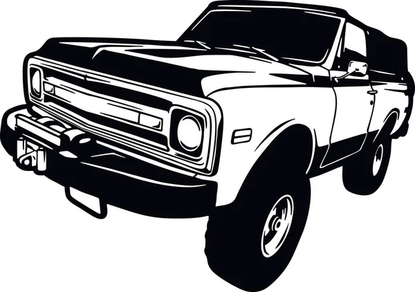 Classic Truck 70s, Muscle car, Classic car, Stencil, Silhouette, Vector Clip Art - Truck 4x4 Off Road - Off-road car for tshirt and emblem — Stock Vector