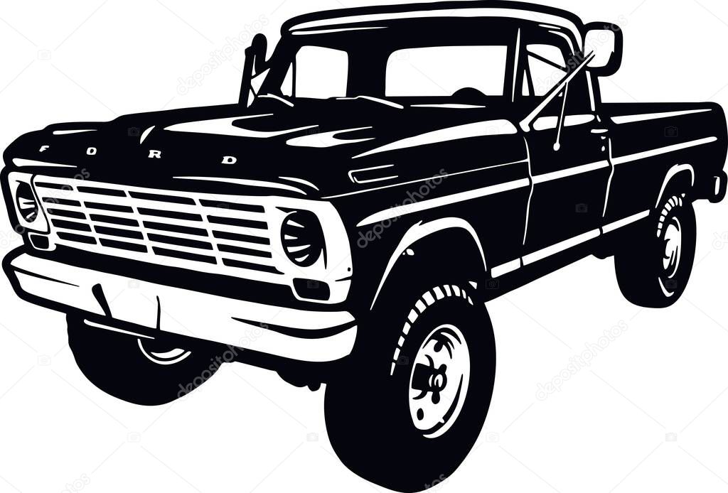 Classic Truck 70s, Muscle car, Classic car, Stencil, Silhouette, Vector Clip Art - Truck 4x4 Off Road - Off-road car for tshirt and emblem