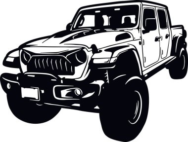Klasik Truck, Muscle car, klasik araba, Stencil, Silhouette, Vector Clip Art - Kamyon 4x4 Off Road - Tişört ve amblem için offroad car