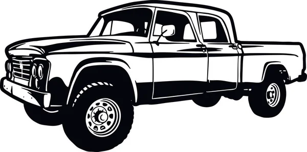 Classic Truck, Muscle car, Classic car, Stencil, Silhouette, Vector Clip Art - Truck 4x4 Off Road - Offroad car for tshirt and emblem — Stock Vector