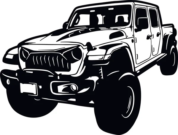 Camión clásico, coche muscular, coche clásico, Plantilla, Silueta, Vector Clip Art - Camión 4x4 Off Road - Offroad coche para camiseta y emblema — Archivo Imágenes Vectoriales