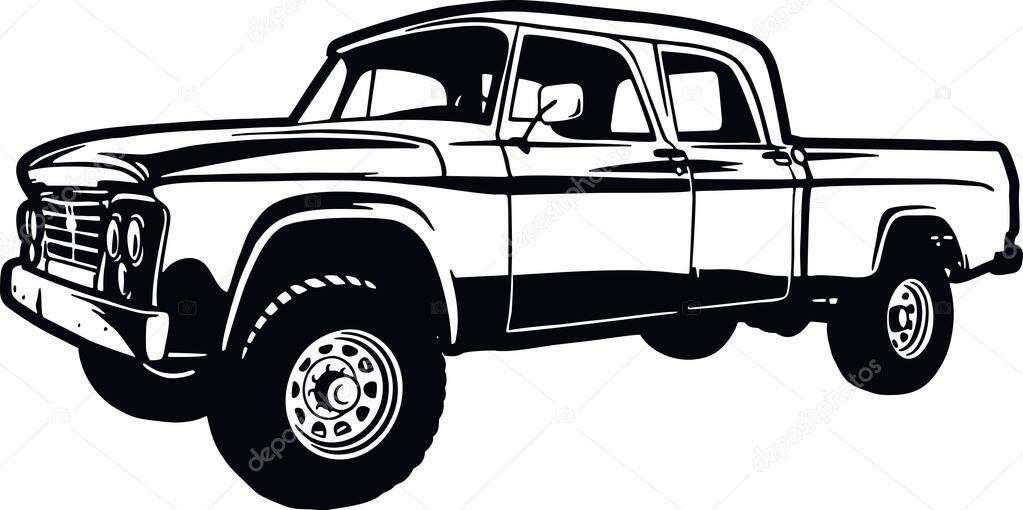 Classic Truck, Muscle car, Classic car, Stencil, Silhouette, Vector Clip Art - Truck 4x4 Off Road - Offroad car for tshirt and emblem