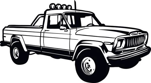 Camion classico, Muscle car, Auto d'epoca, Stencil, Silhouette, Vector Clip Art - Camion 4x4 Off Road - Auto fuoristrada per maglietta ed emblema — Vettoriale Stock