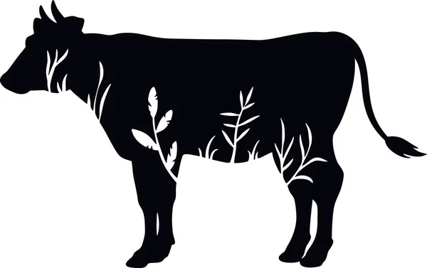 Kráva - šablona s květinovým vzorem - květinová zvířecí silueta — Stockový vektor