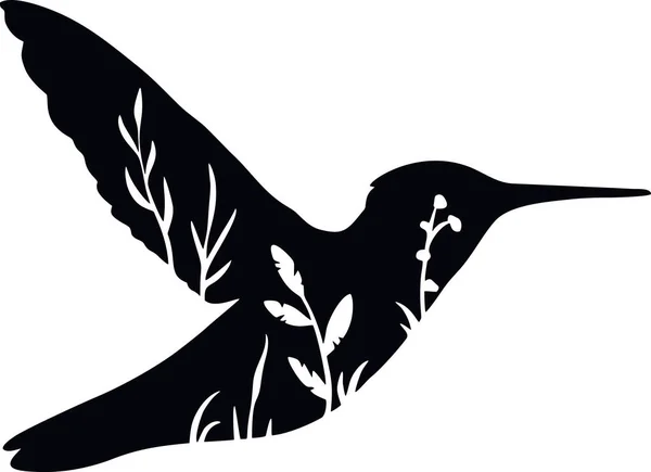 Kolibri - stencil med blommig design - blommig djur silhuett — Stock vektor