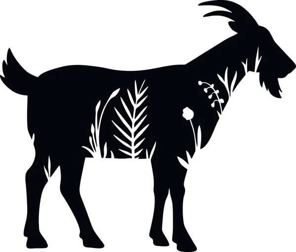 Capra - stencil con disegno floreale - silhouette animale floreale — Vettoriale Stock