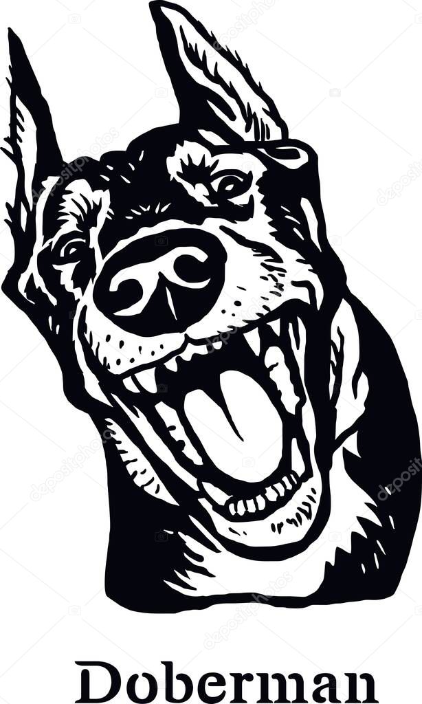Doberman - Funny Dogs Detailed Vector - Pet Vector Portrait, Dog Silhouette Stencil