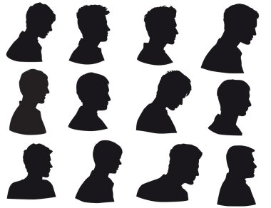 Silhouette of men head, man face in profile, Isolated on white background clipart