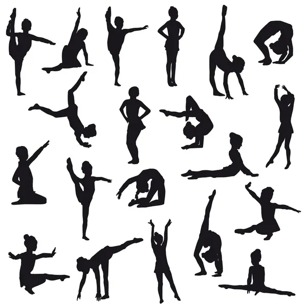 Silhouettes de germes, enfants à la danse, aérobic, façonnage — Image vectorielle