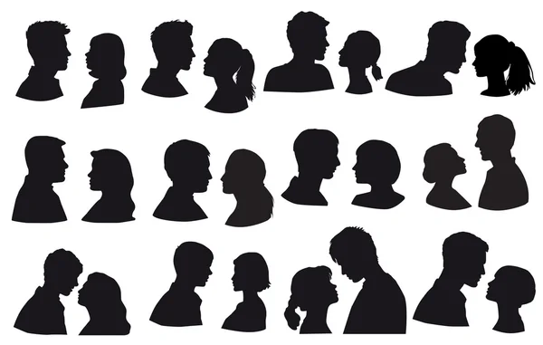 Silhouet? ouple in de liefde, kus moment. Silhouet verliefd, liefhebbers — Stockvector