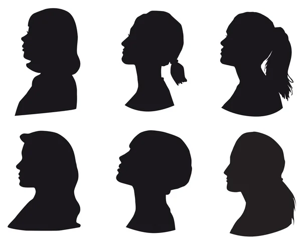 La silueta de la cabeza de las niñas, la cara en el perfil, la mujer se enfrenta a los perfiles Vector de stock